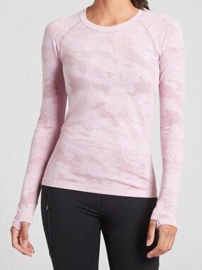 Athleta Momentum Camo Seamless Long Sleeve Top - Delicate Pink - Medium